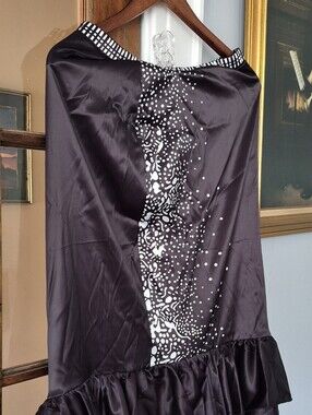 Black Satin Skirt with White Abstract Print